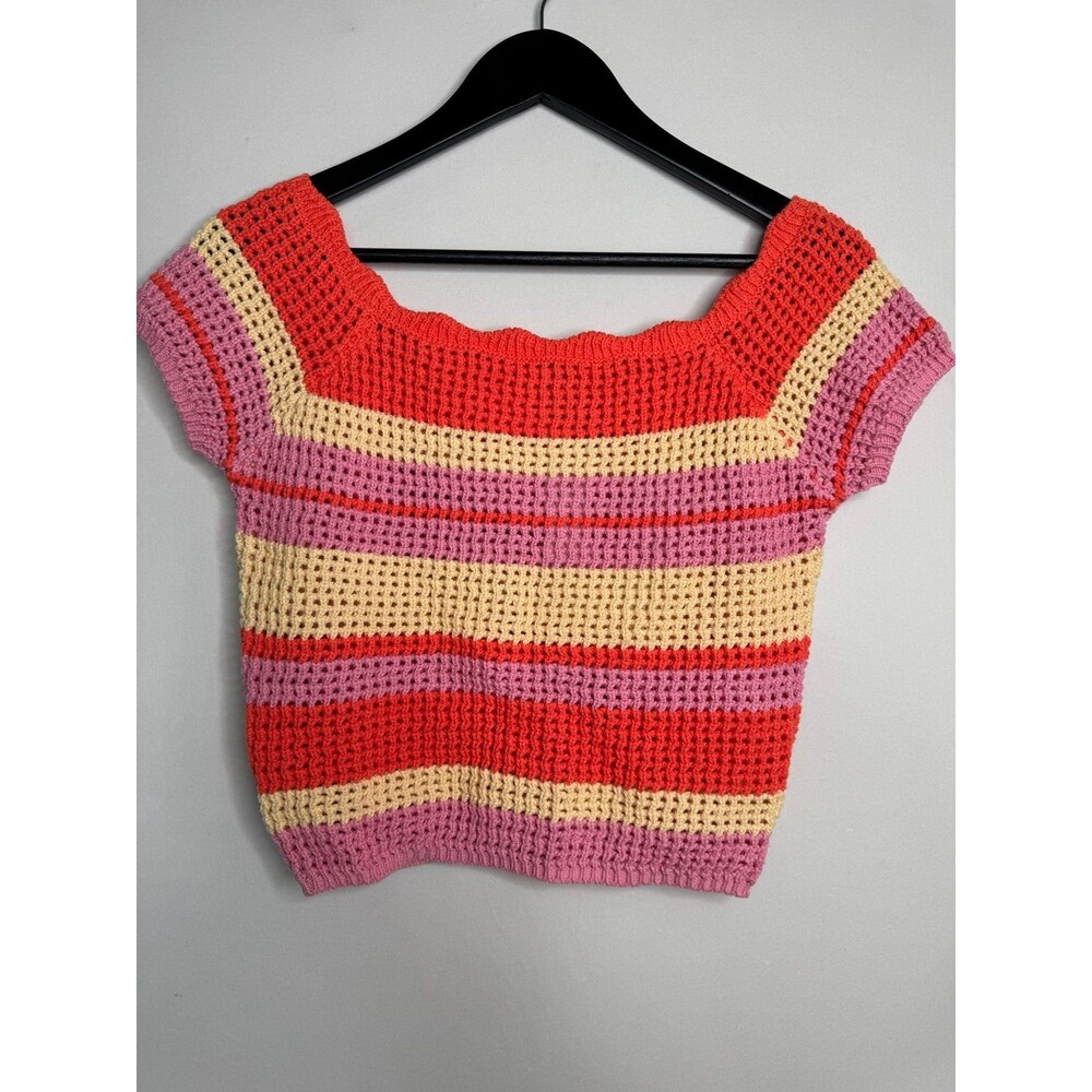 NWT‎ Full Tilt Crochet Striped Colorful Cropped Sweater